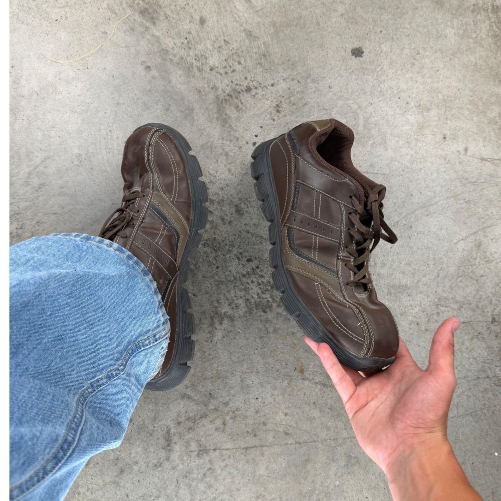 Route 66 Vintage Mens Brown Chunky Low Top Leather Boots Y2K 10.5